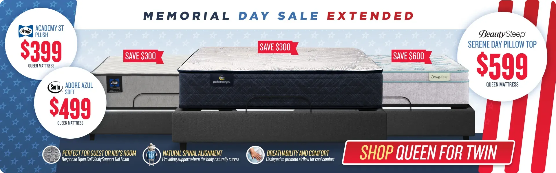 Memorial Day Sale Queen for Twin